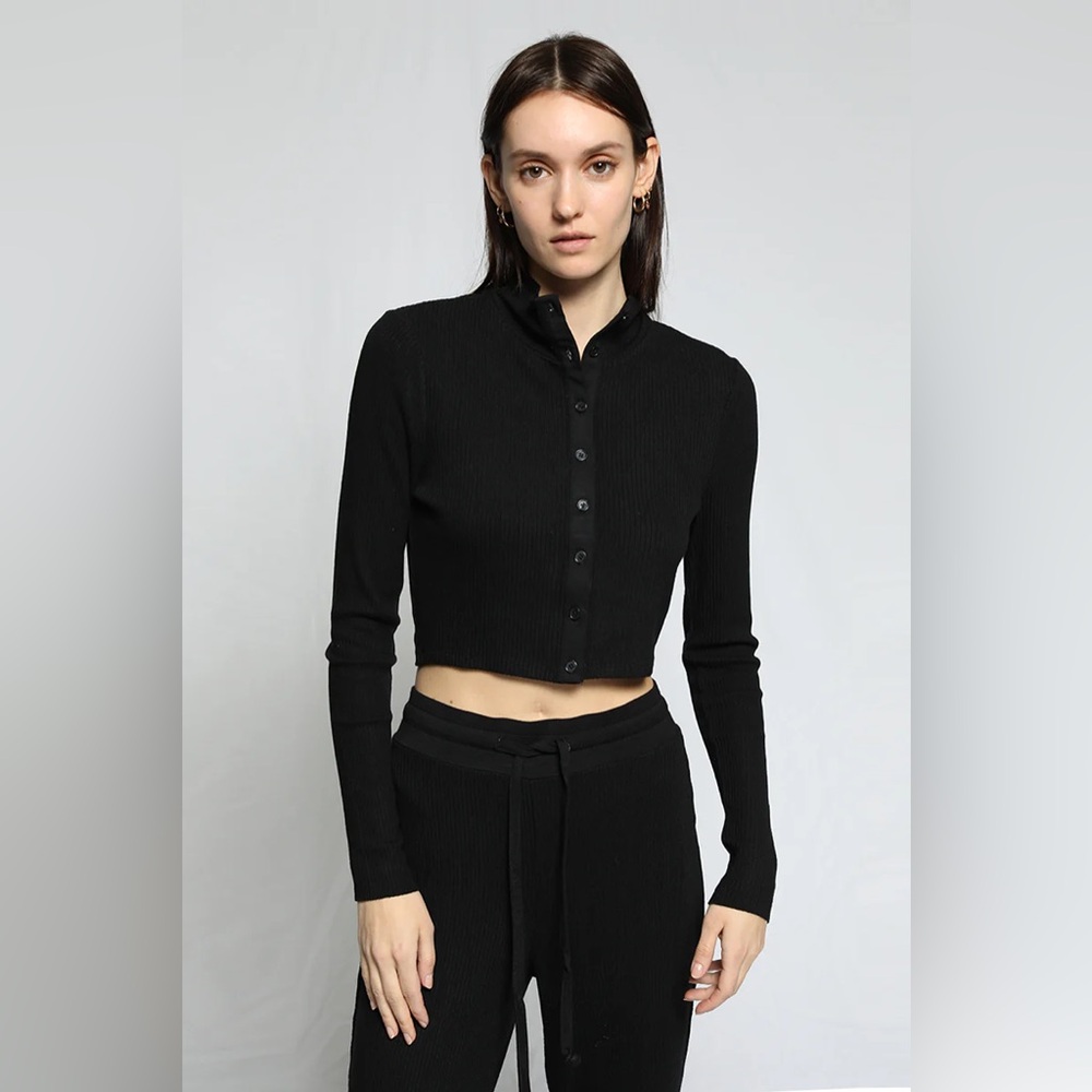 The Range Black Ribbed Cropped Cardigan Size Large